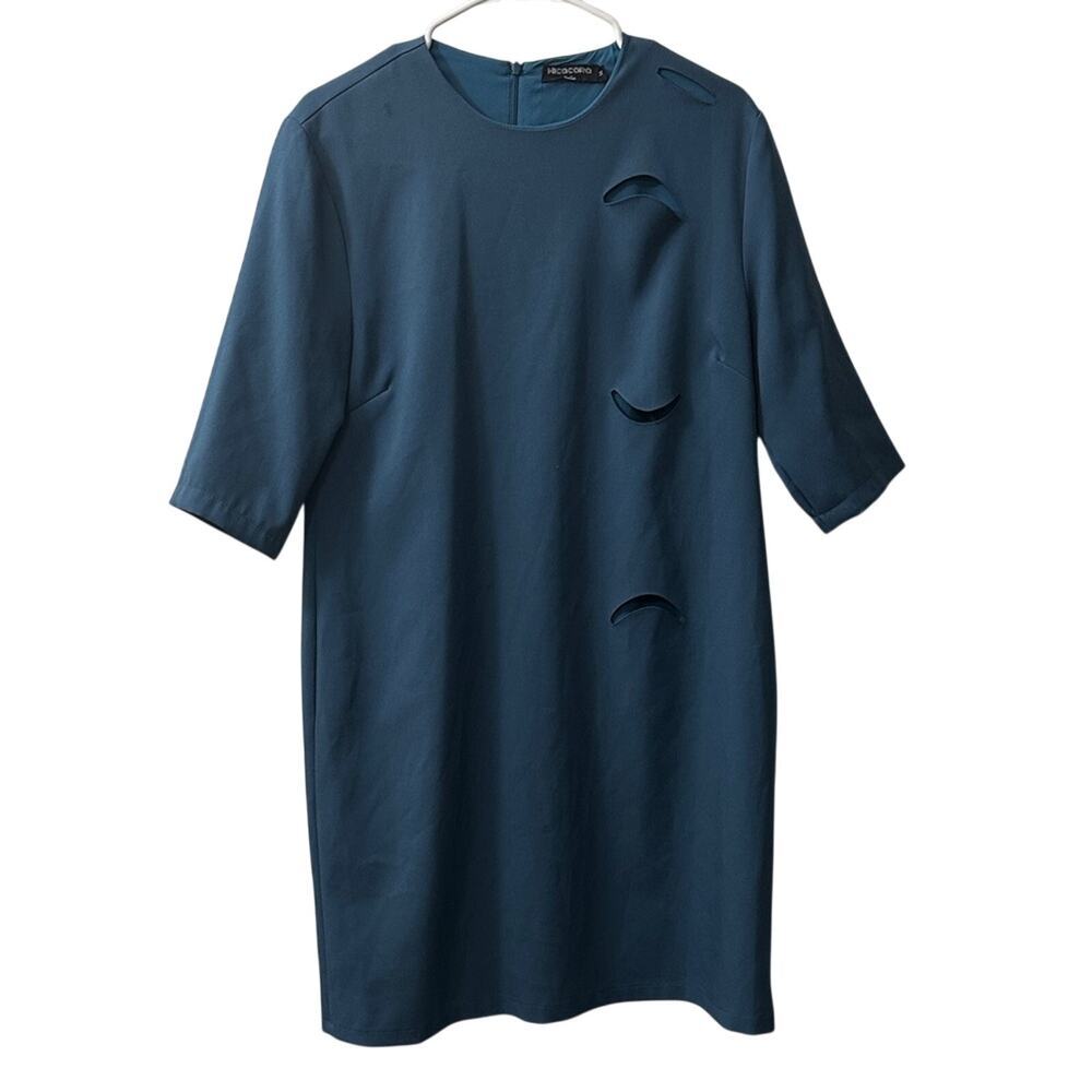 MIACACARA Short Sleeve Faux Cut Out Lined Teal Dress SIZE 14 US WOMEN XL Modest